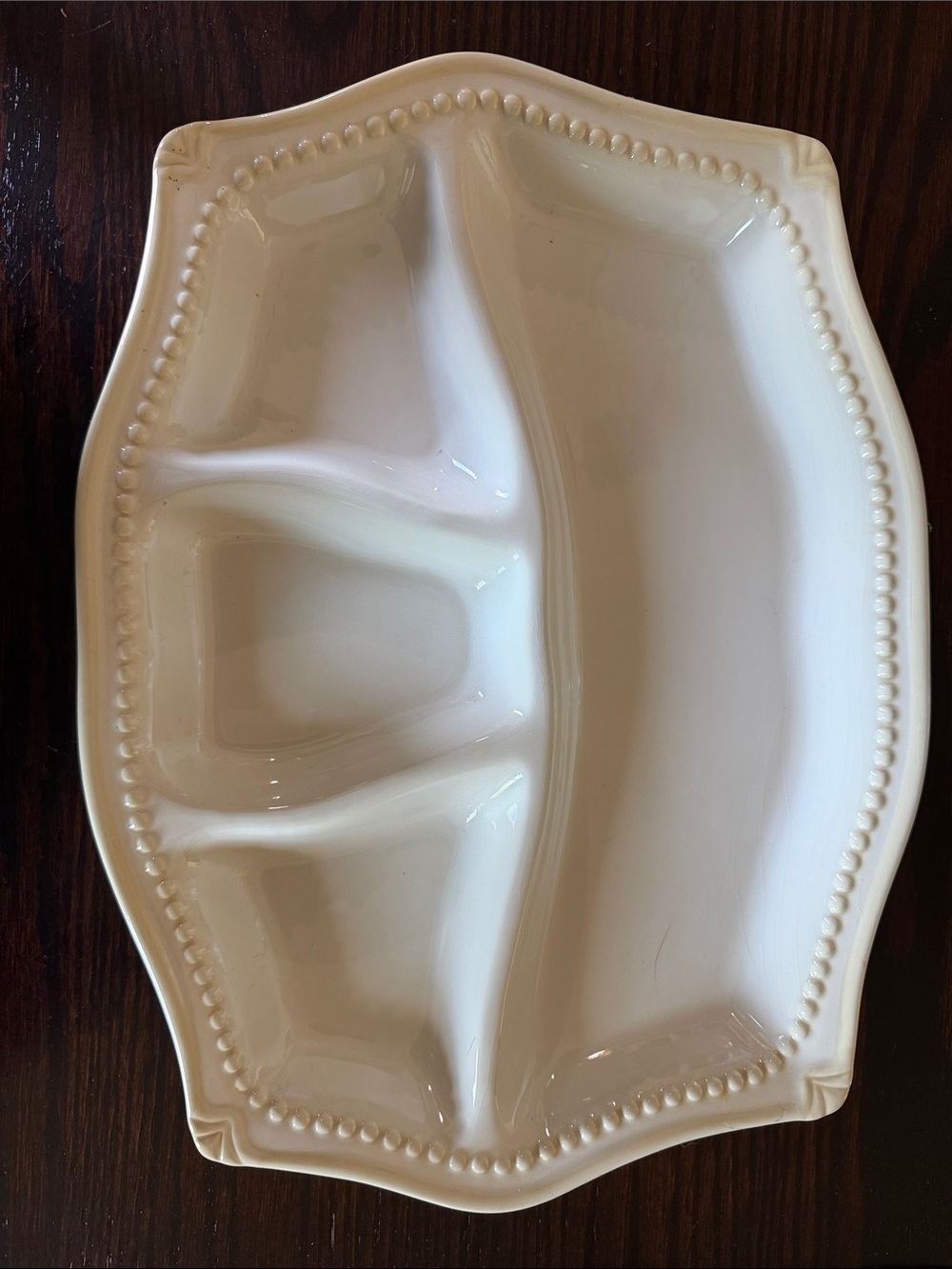 Princess House Cream Sectioned Serving Platter with Beaded Trim